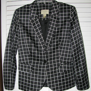 Womens FOREVER 21 Black White Windowpane Blazer SM